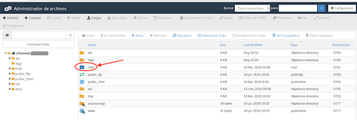 En cPanel, carpeta mail En cPanel, carpeta mail