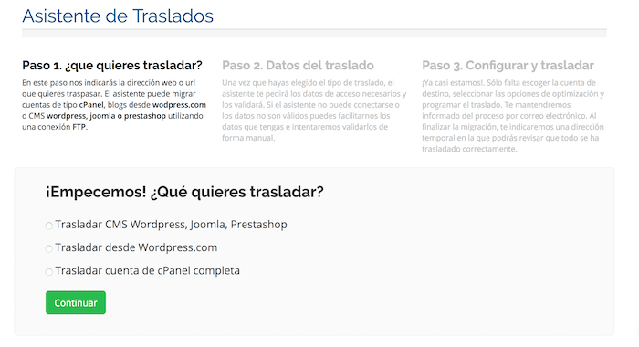 Pantalla escoger traslado web Pantalla escoger traslado web