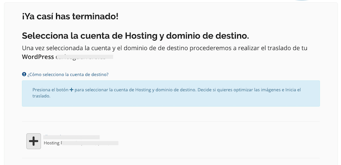 Selección de hosting y dominio de destino Selección de hosting y dominio de destino