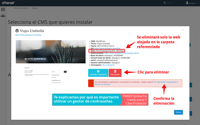 Eliminar WordPress Eliminar WordPress