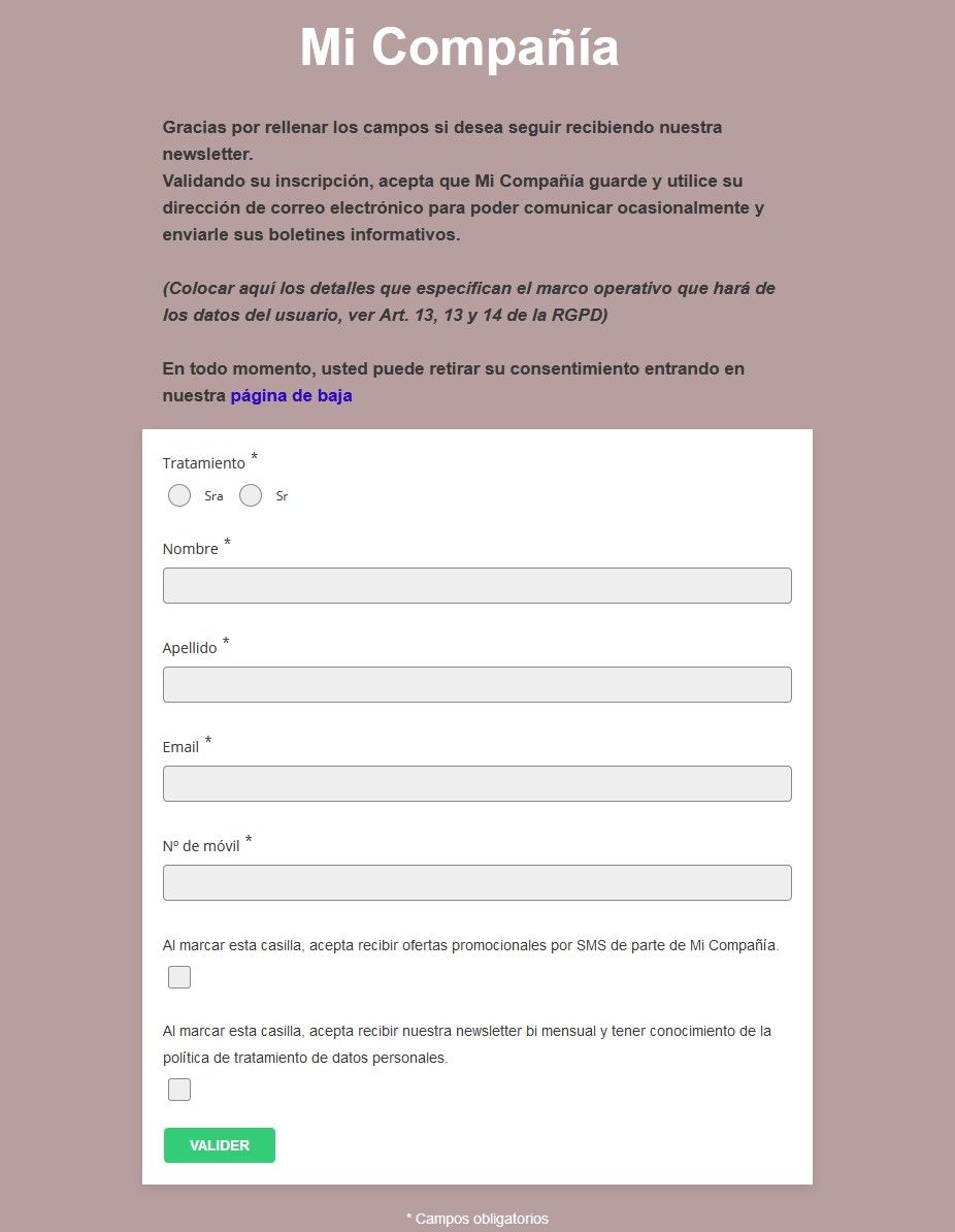 RGPD en Newsletters: formulario de alta en la suscripción RGPD en Newsletters: formulario de alta en la suscripción