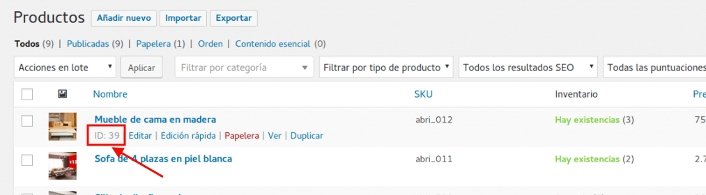 Ver ID de producto en WooCommerce Ver ID de producto en WooCommerce