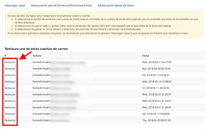 Restaurar una cuenta de correo Restaurar una cuenta de correo