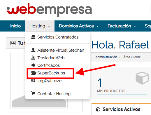Acceso a Superbackups desde el área de cliente Acceso a Superbackups desde el área de cliente