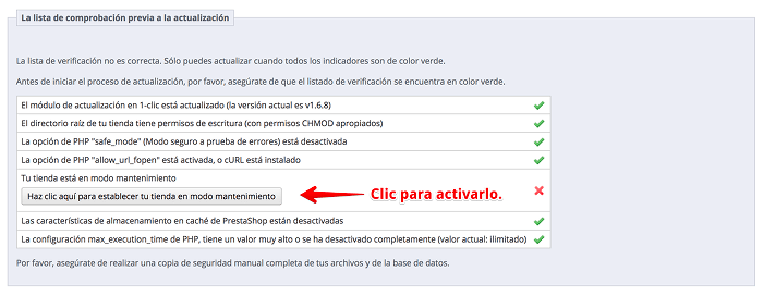 Activar Modo Mantenimiento Activar Modo Mantenimiento