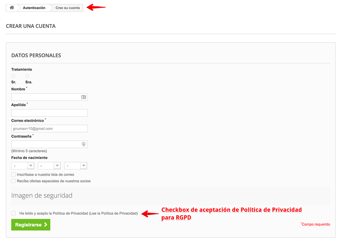 Checkbox en formulario de Registro Checkbox en formulario de Registro