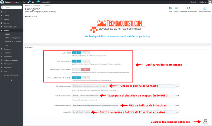 Configuración del módulo Configuración del módulo