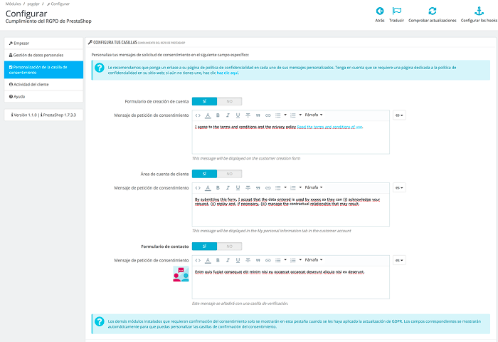 Personalización de la casilla de consentimiento Personalización de la casilla de consentimiento