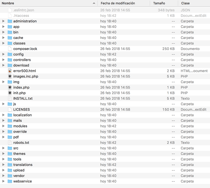 Estructura de archivos y carpetas en instalación local Estructura de archivos y carpetas en instalación local