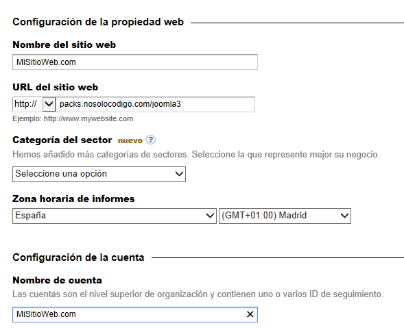 Creación de un perfil de Google Analytics