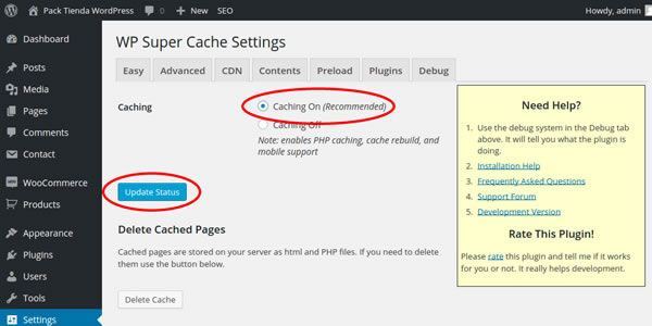 enable wp super cache