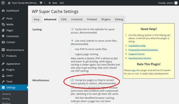 gzip wp super cache