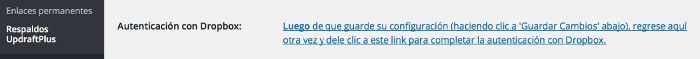 Conecta a tu cuenta de Dropbox Copias de Seguridad de WordPress