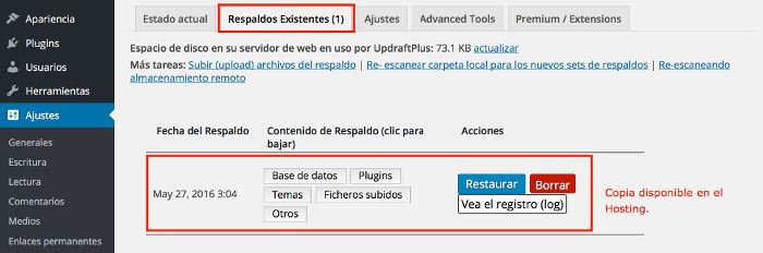 Respaldo en el Hosting Copias de Seguridad de WordPress
