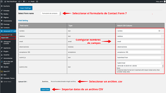 Configurar Import CSV Configurar Import CSV