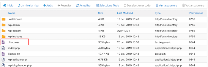 Localizar el archivo .htaccess Localizar el archivo .htaccess