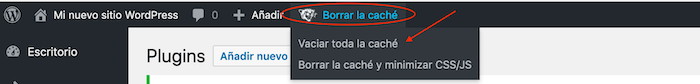 Botón de vaciado en Fastest Cache Botón de vaciado en Fastest Cache