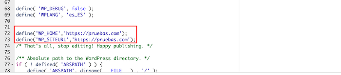 Añadir código en el archivo wp-config Añadir código en el archivo wp-config