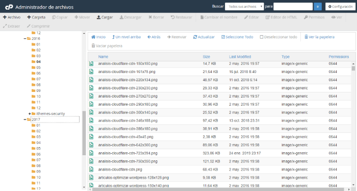 Administrador de archivos en cPanel Administrador de archivos en cPanel