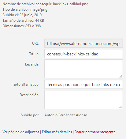 Configurar imagen en la librería de medios Configurar imagen en la librería de medios