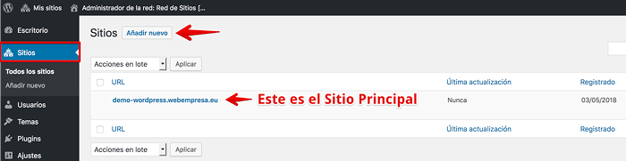 Añadir nuevo sitio Añadir nuevo sitio