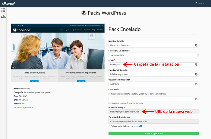 Configuración del instalador de Packs WordPress Configuración del instalador de Packs WordPress