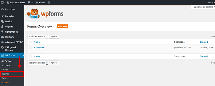 Settings, WPForms Settings, WPForms