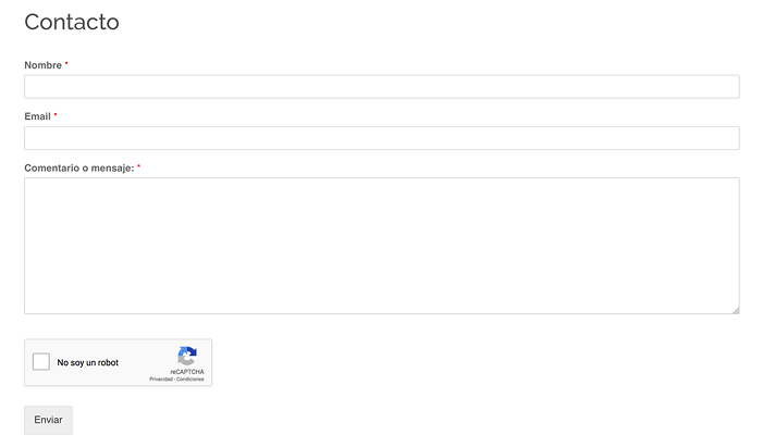 Formulario sin casilla de aceptación de RGPD Formulario sin casilla de aceptación de RGPD