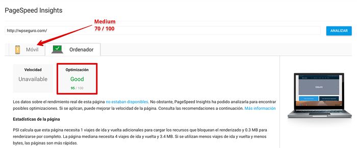 PageSpeed Insights antes de insertar el script PageSpeed Insights antes de insertar el script