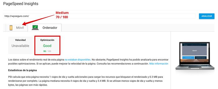 PageSpeed Insights depués de insertar el script PageSpeed Insights depués de insertar el script