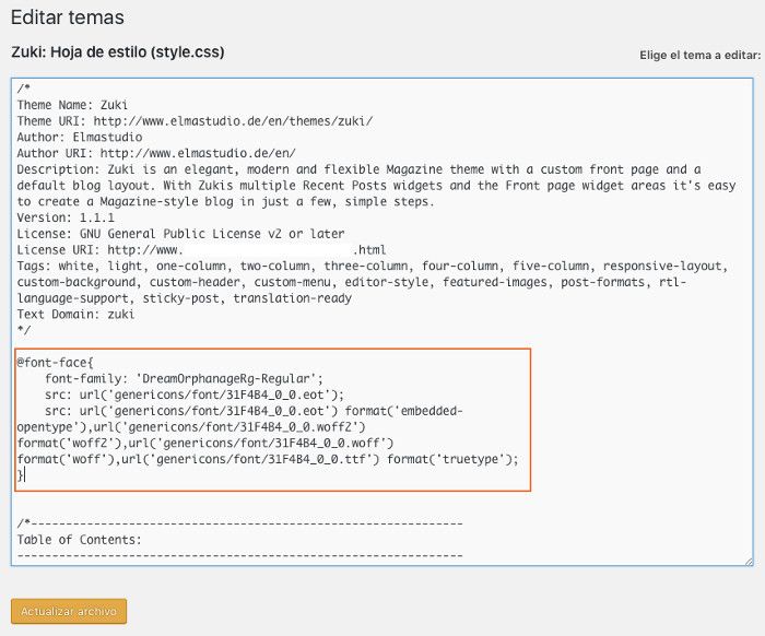 cambiar la tipografía de tu plantilla WordPress Editor de código de WordPress