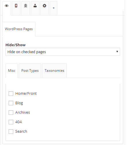 Pestaña de iconos en Widget Options Pestaña de iconos en Widget Options