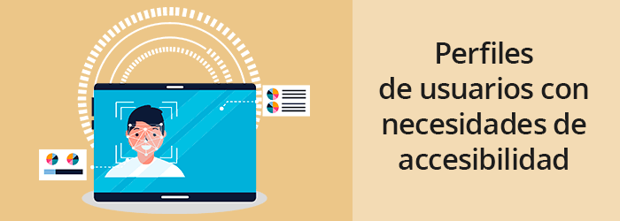 Perfiles de usuarios que necesitan una buena accesibilidad web Grupo de usuarios representando el perfil de usuarios con necesidades especiales de accesibilidad en una web