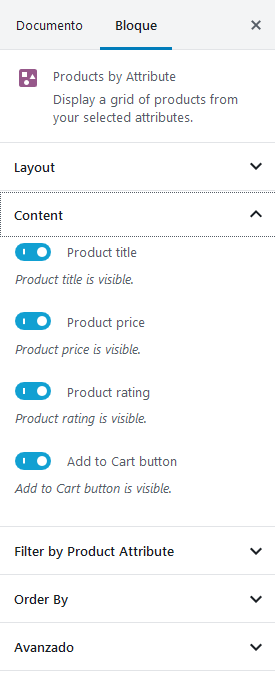 Ajustes de configuración en Bloque de Productos en WooCommerce Ajustes de configuración en Bloque de Productos en WooCommerce