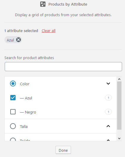Bloque Productos por atributo Bloque Productos por atributo