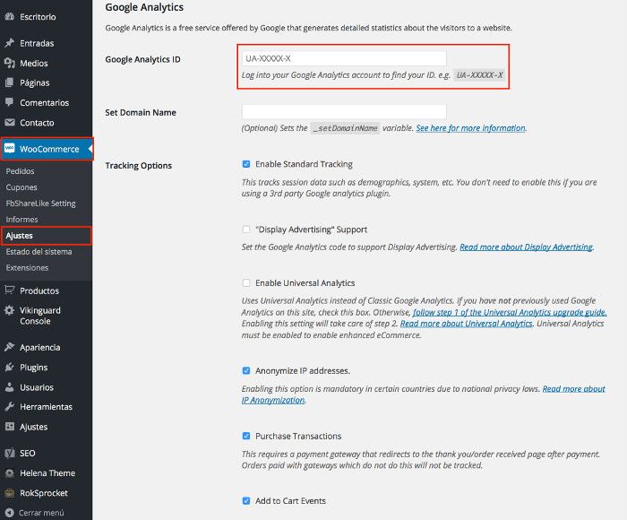ID de Google Analytics Google Analytics en WooCommerce