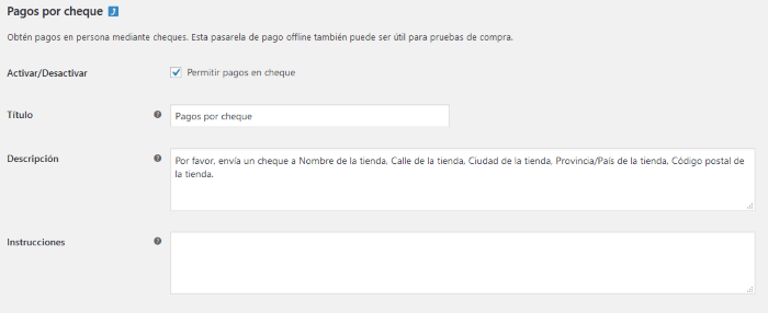 Pago por cheque Pago por cheque