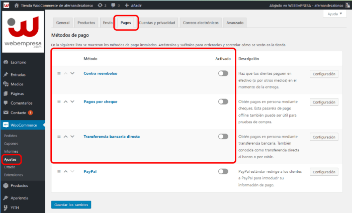 Modalidades de pago en WooCommerce Modalidades de pago en WooCommerce