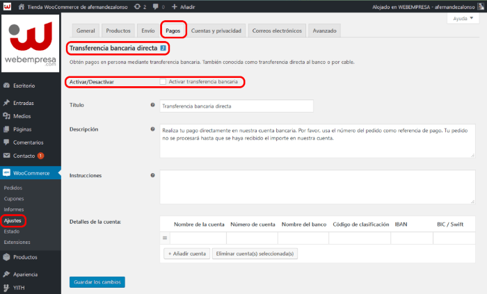 Transferencia bancaria en WooCommerce Transferencia bancaria en WooCommerce