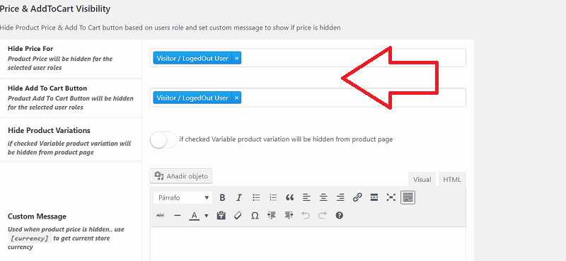 Esconder precio y botones Esconder precio y botones