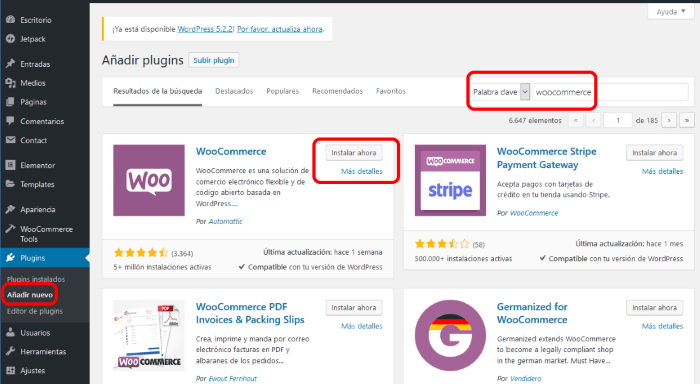 Instalar el plugin de WooCommerce Instalar el plugin de WooCommerce
