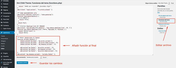 función en functions.php función en functions.php