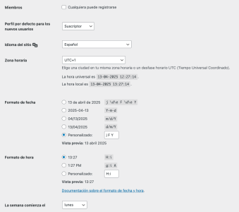 Ajustes generales WordPress