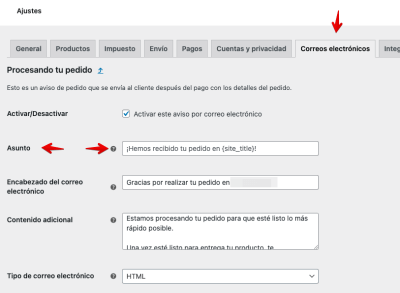 Ajustes de WooCommerce