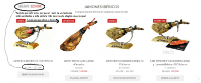 Captura precios jamones de extremadura