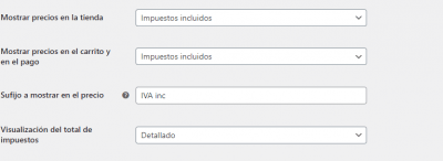 configuración impuestos