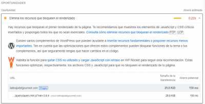 Elimina los recursos que bloqueen el renderizado