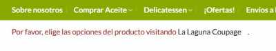 Aviso para elegir una opción del producto