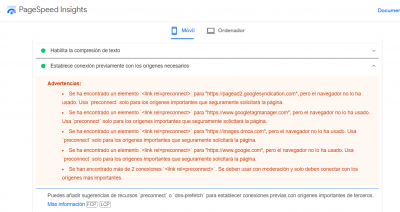 Advertencias preconnect