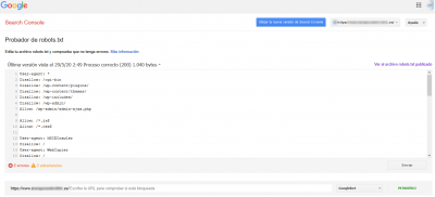 Search Console Probador de robots.txt https www.mamparasdevidrio.es 